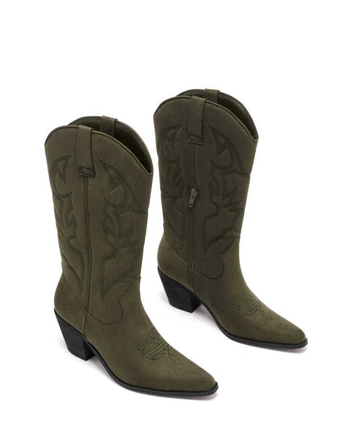 Clayton Cowboy Boot Khaki Suede