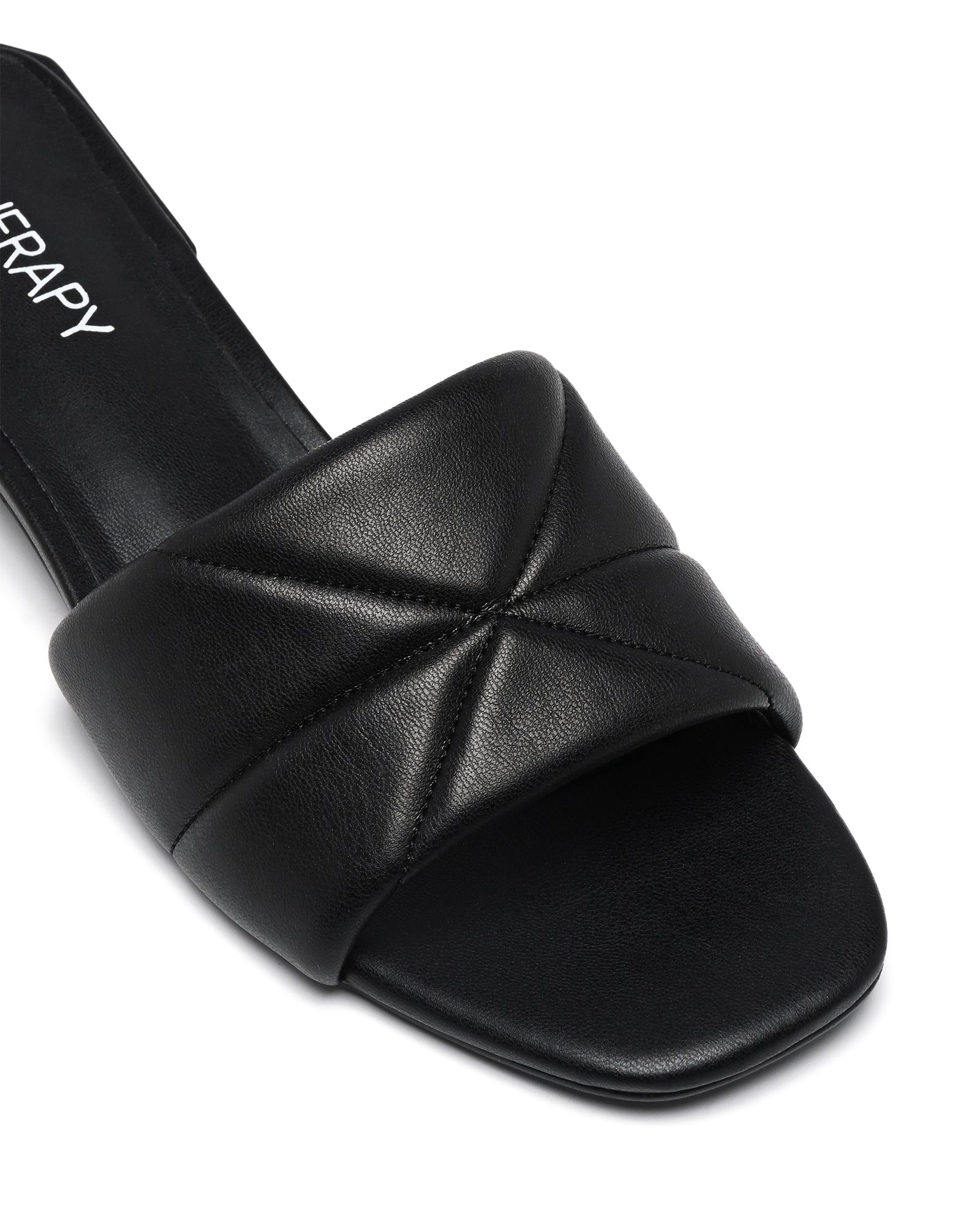 Therapy Shoes Everly Black | Women's Heels | Low Block Mule | Quilted 