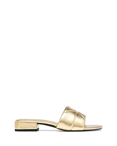 Therapy Shoes Everly Gold Metallic | Women's Heels | Low Block Mule | Quilted 