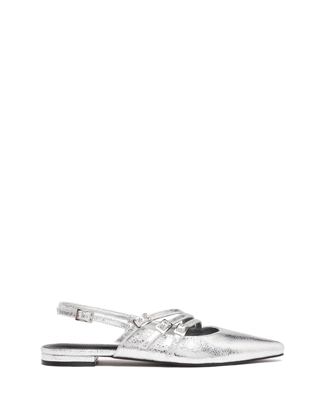 Lisst Slingback Flat Silver Cracked Metallic