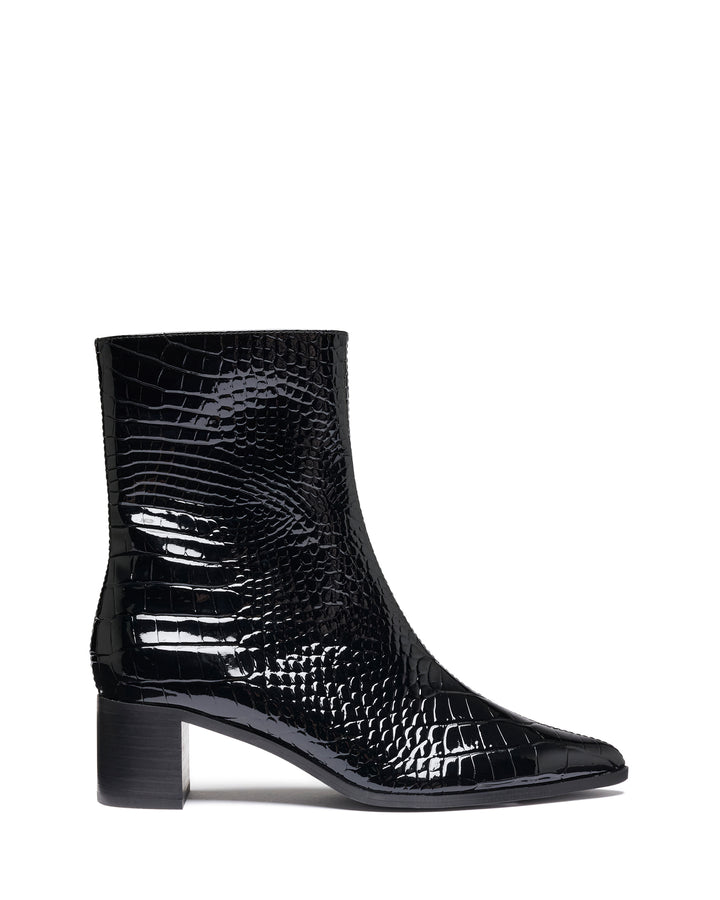 Paige Ankle Boot Black Patent Croc