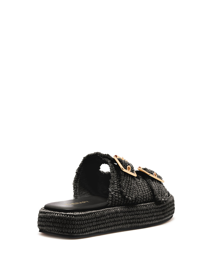 Rustic Flatform Sandal Black Raffia