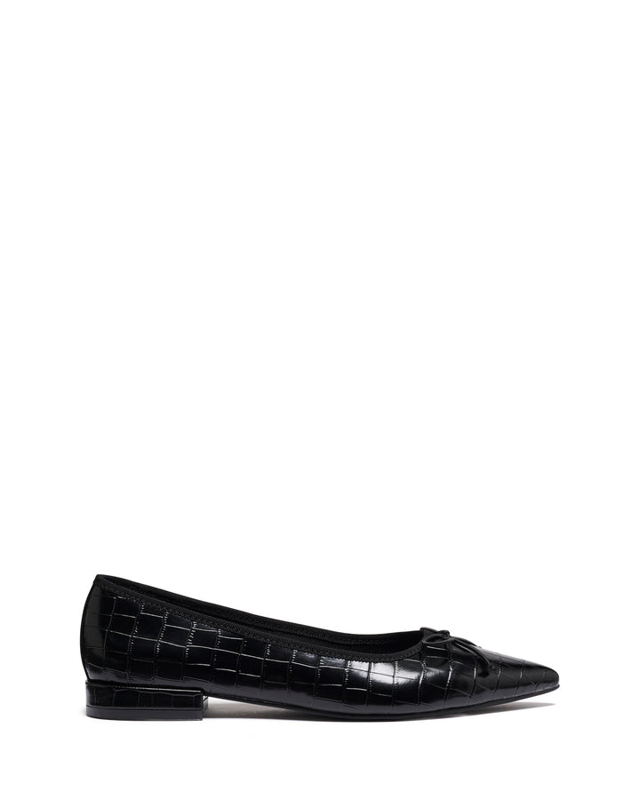 Yazmina Pointed Flat Black Croc