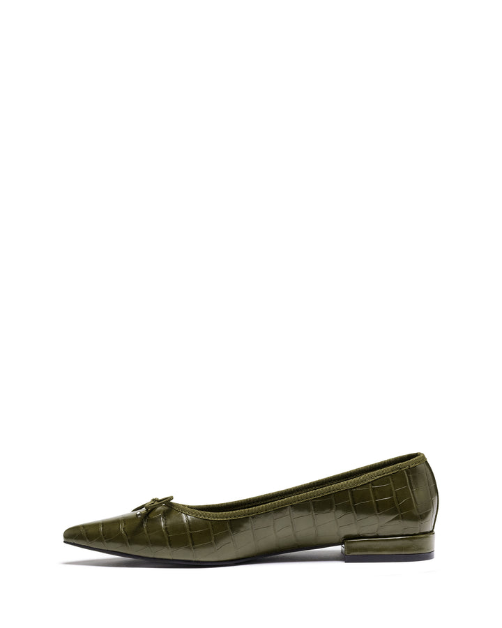 Yazmina Pointed Flat Khaki Croc