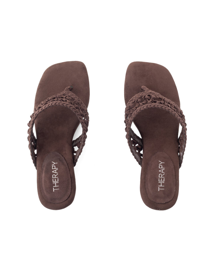 Cannes Thong Heel Chocolate Suede