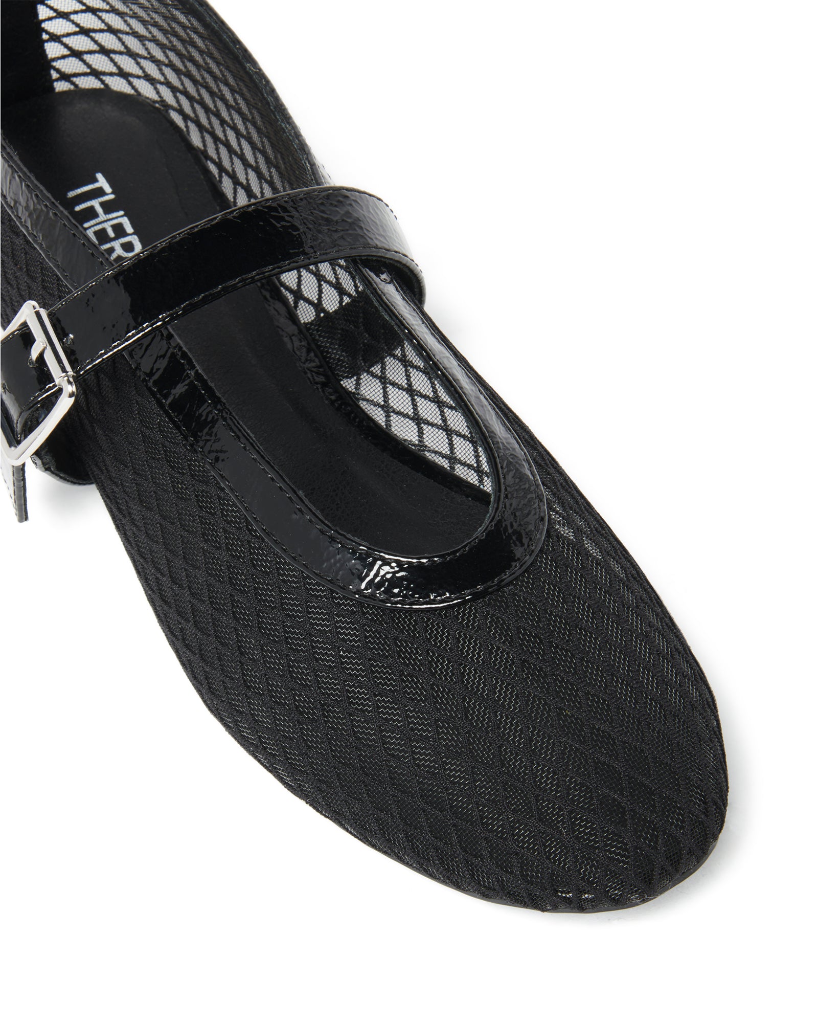 Therapy Shoes Addie Black Crinkle Patent | Women's Flat | Ballet | Mesh