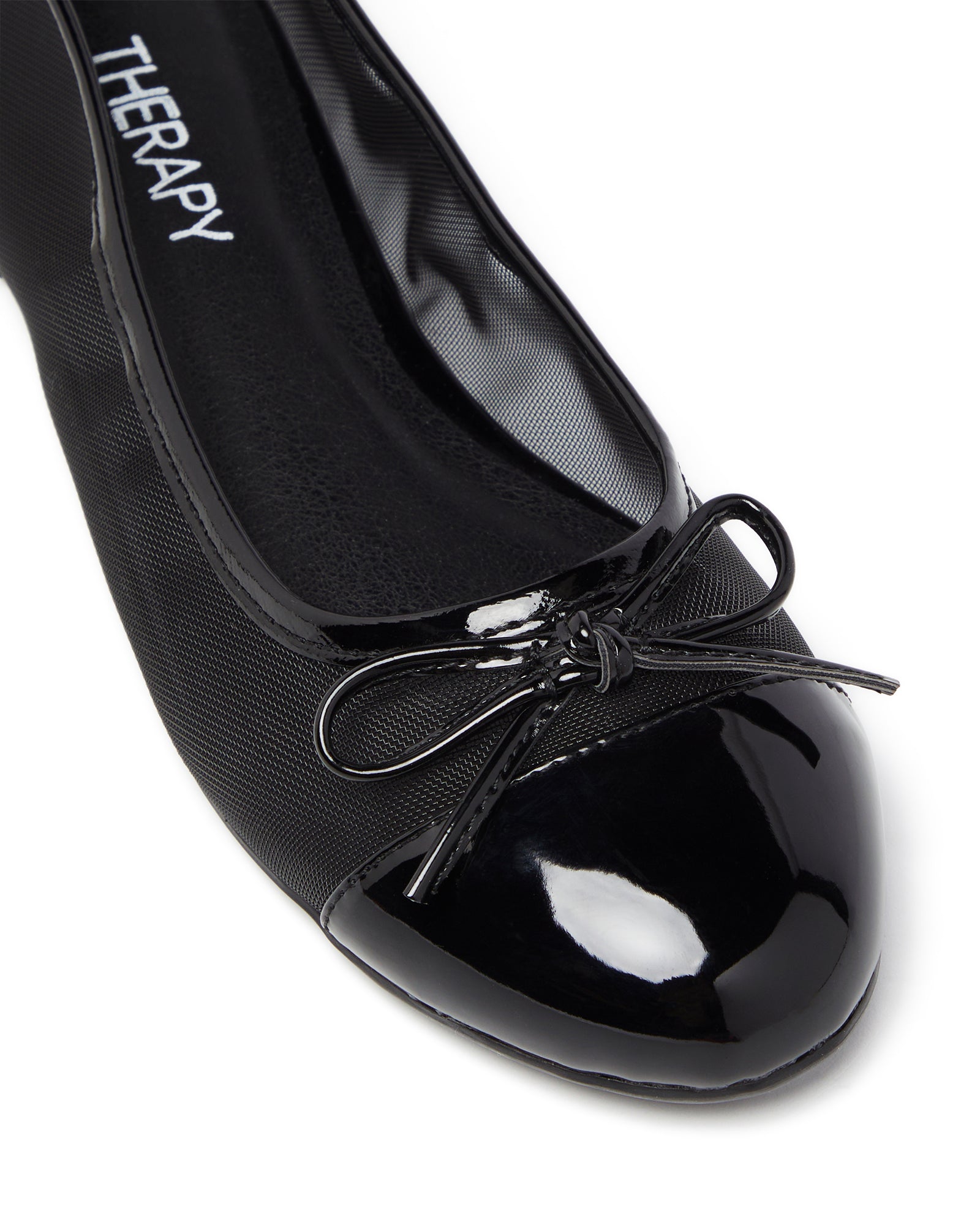 Therapy Shoes Ally Black Patent  | Women's Flat | Ballet | Mesh | Bow