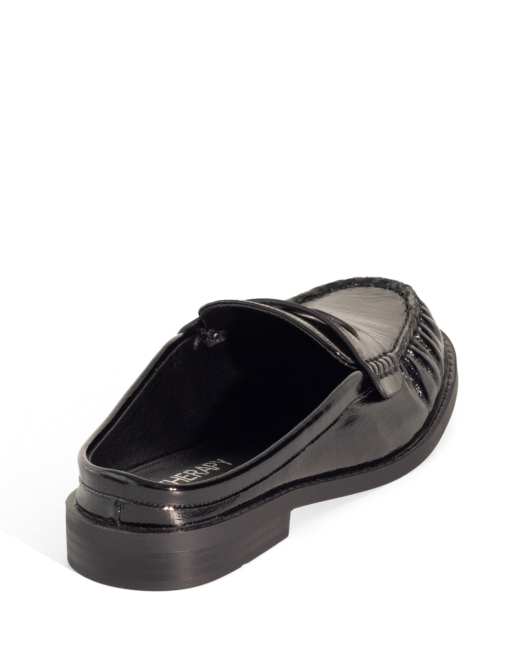 Atticus Loafer Mule Black Crinkled Patent