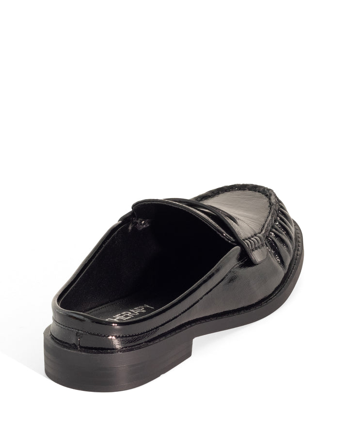 Atticus Loafer Mule Black Crinkled Patent