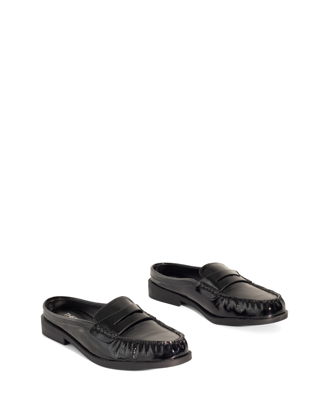 Atticus Loafer Mule Black Crinkled Patent