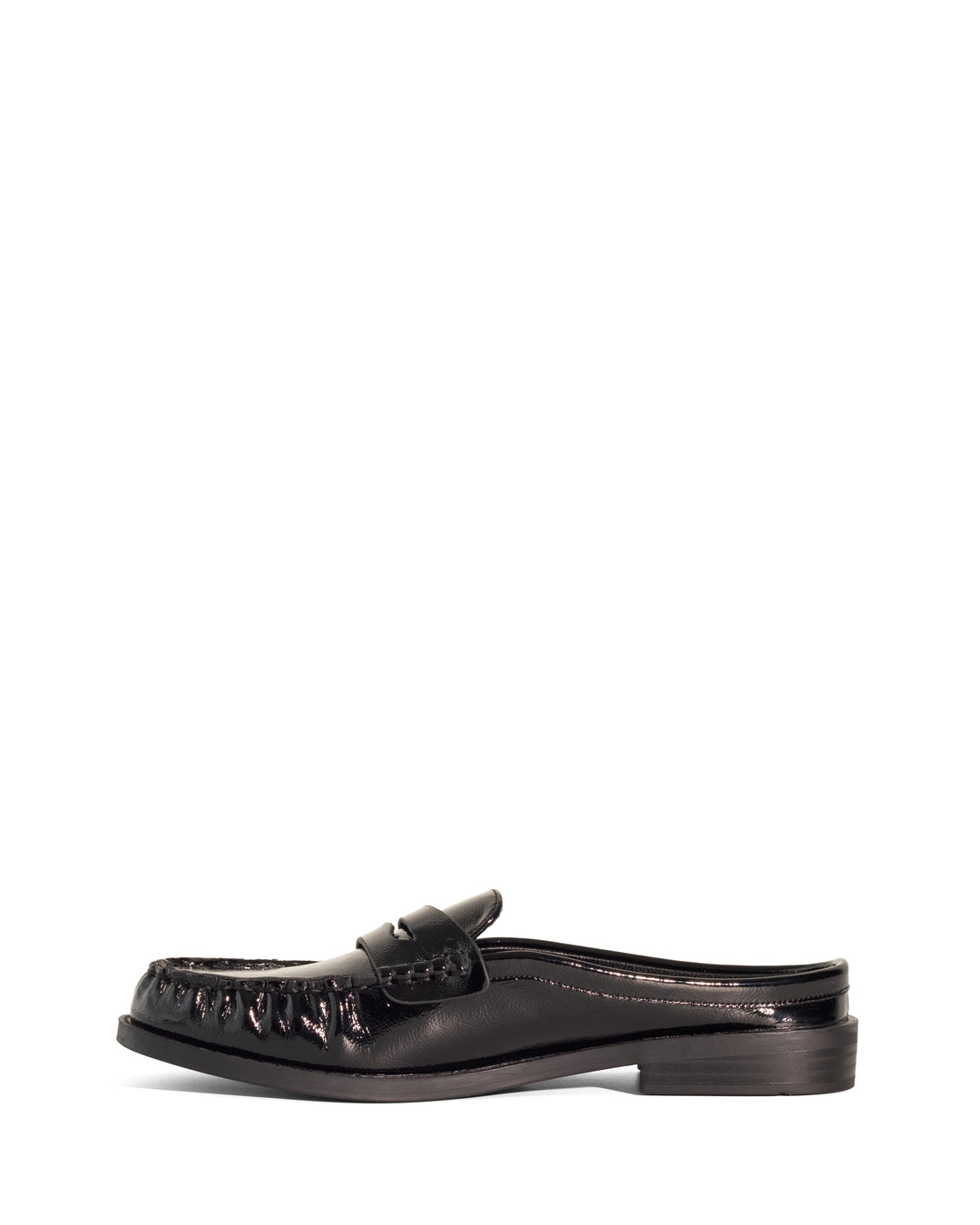 Atticus Loafer Mule Black Crinkled Patent