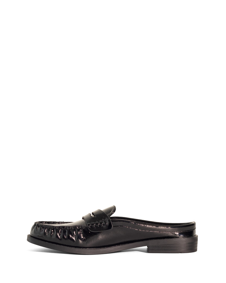 Atticus Loafer Mule Black Crinkled Patent