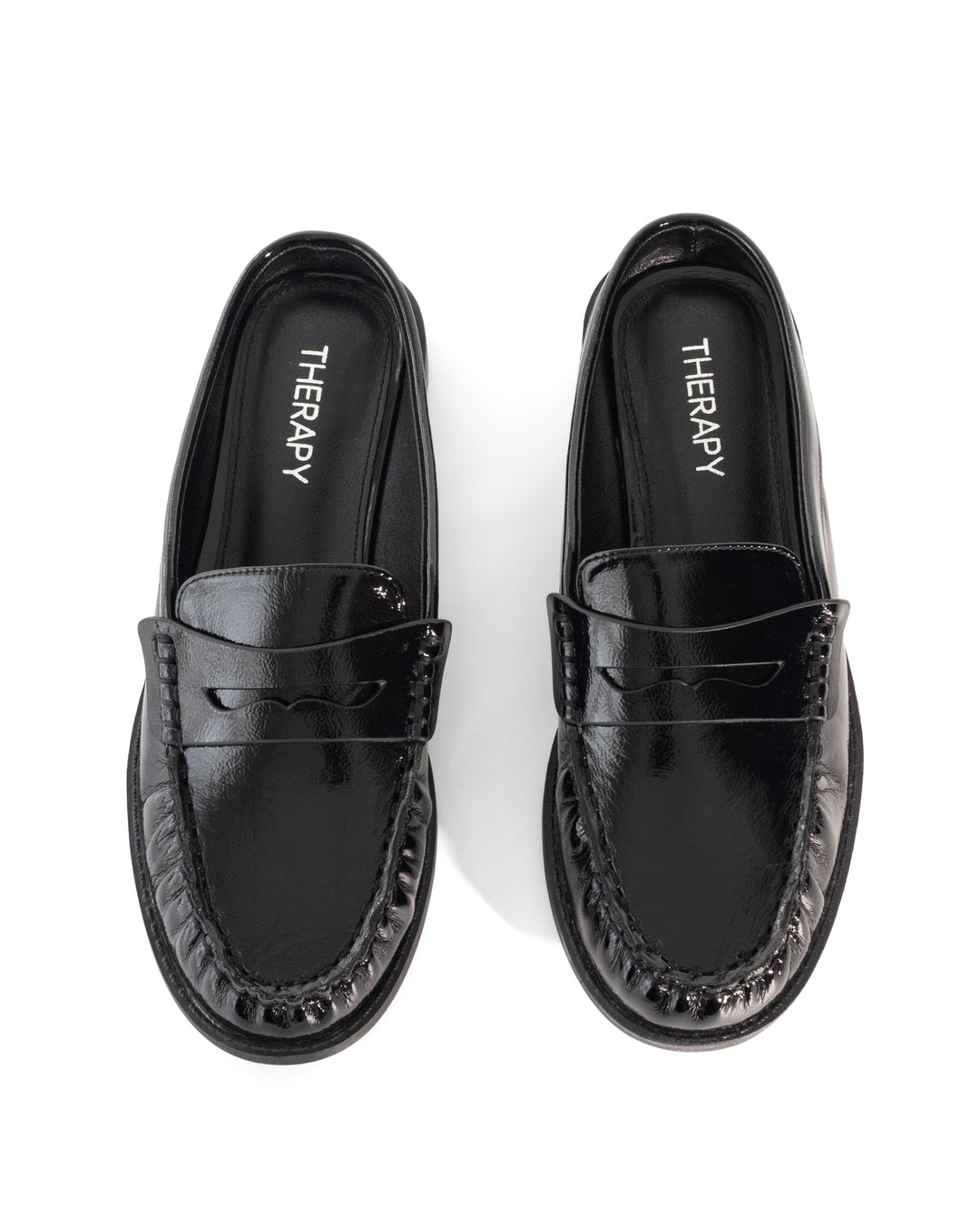 Atticus Loafer Mule Black Crinkled Patent