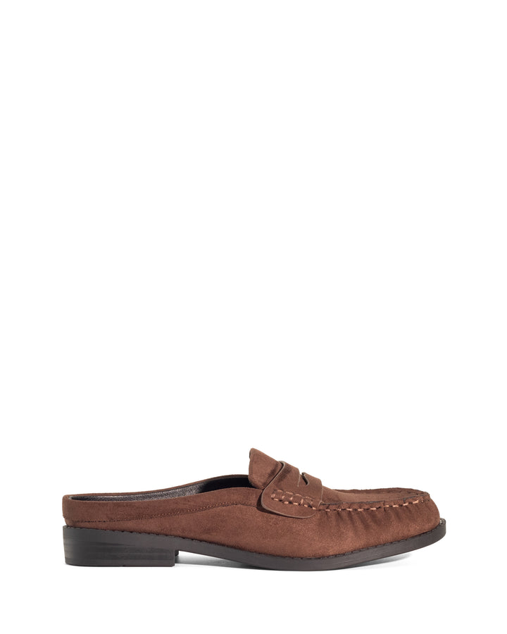 Atticus Loafer Mule Chocolate Faux Suede
