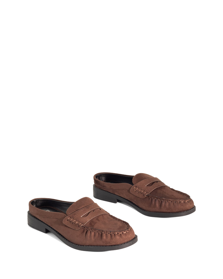 Atticus Loafer Mule Chocolate Faux Suede