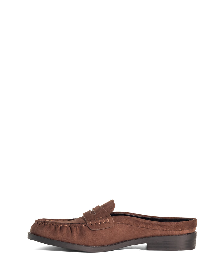 Atticus Loafer Mule Chocolate Faux Suede