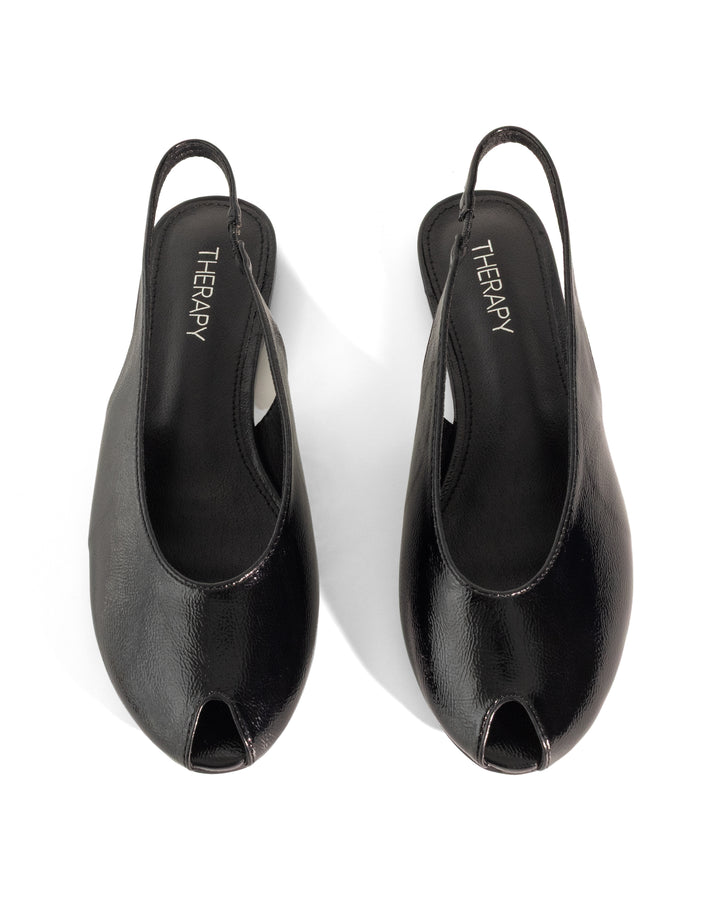 Elodie Slingback Flat Black Crinkled Patent