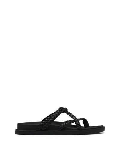 Therapy Shoes Emmie Black Smooth | Women's Sandals | Slides | Flats | Braid