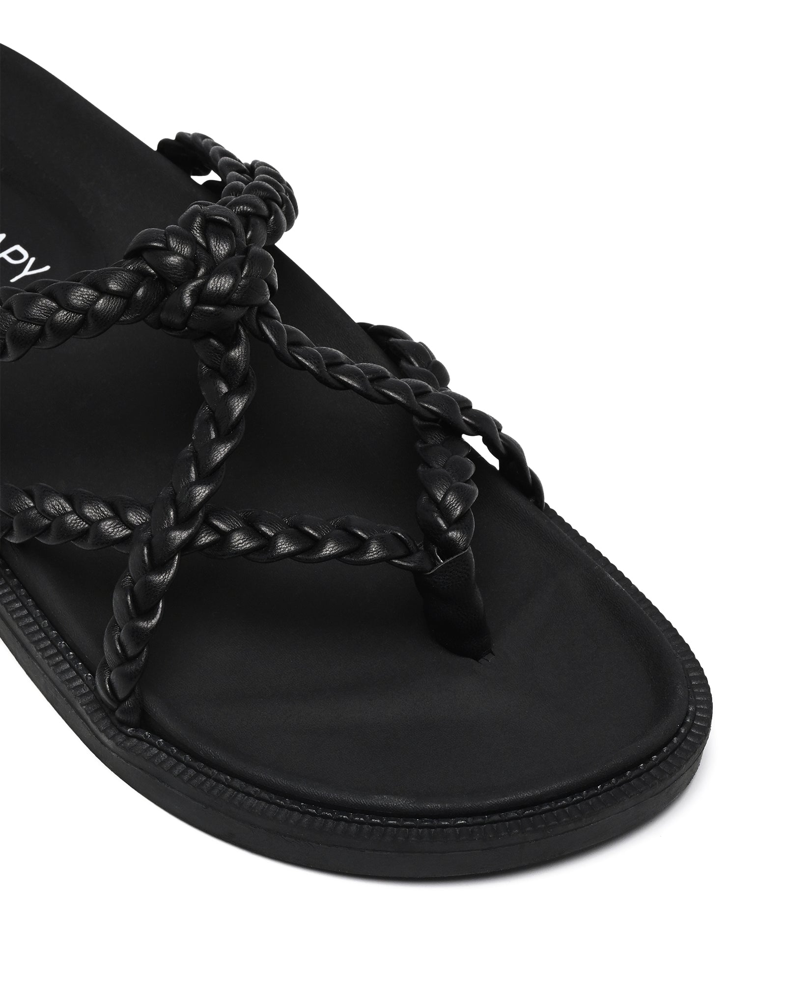 Therapy Shoes Emmie Black Smooth | Women's Sandals | Slides | Flats | Braid