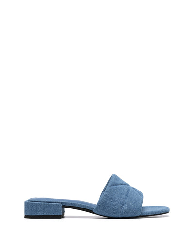 Therapy Shoes Everly Blue Denim | Women's Heels | Low Block Mule | Quilted 