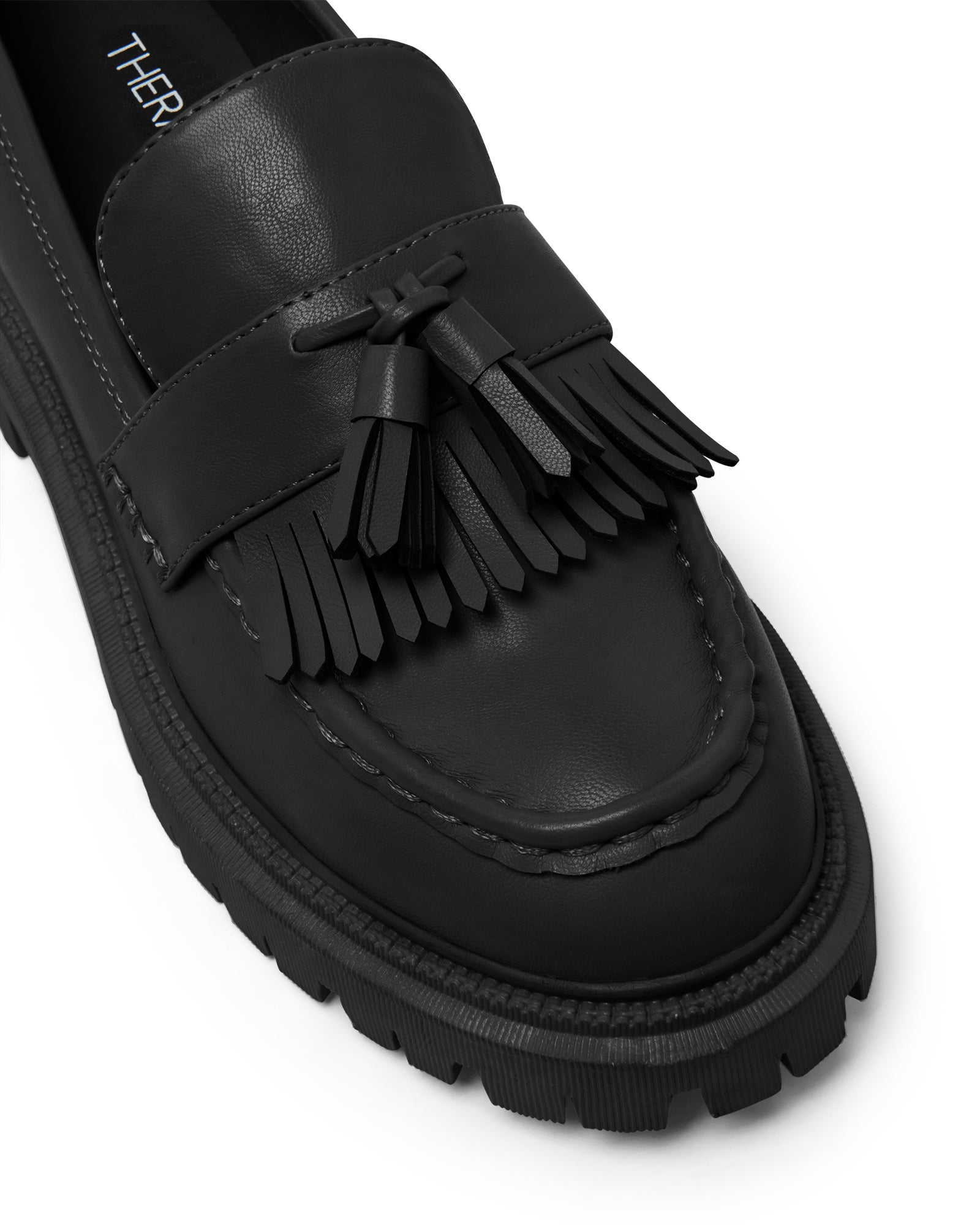 Therapy Shoes Exed Black Smooth | Women's Loafers | Chunky | Tassel | Fringe