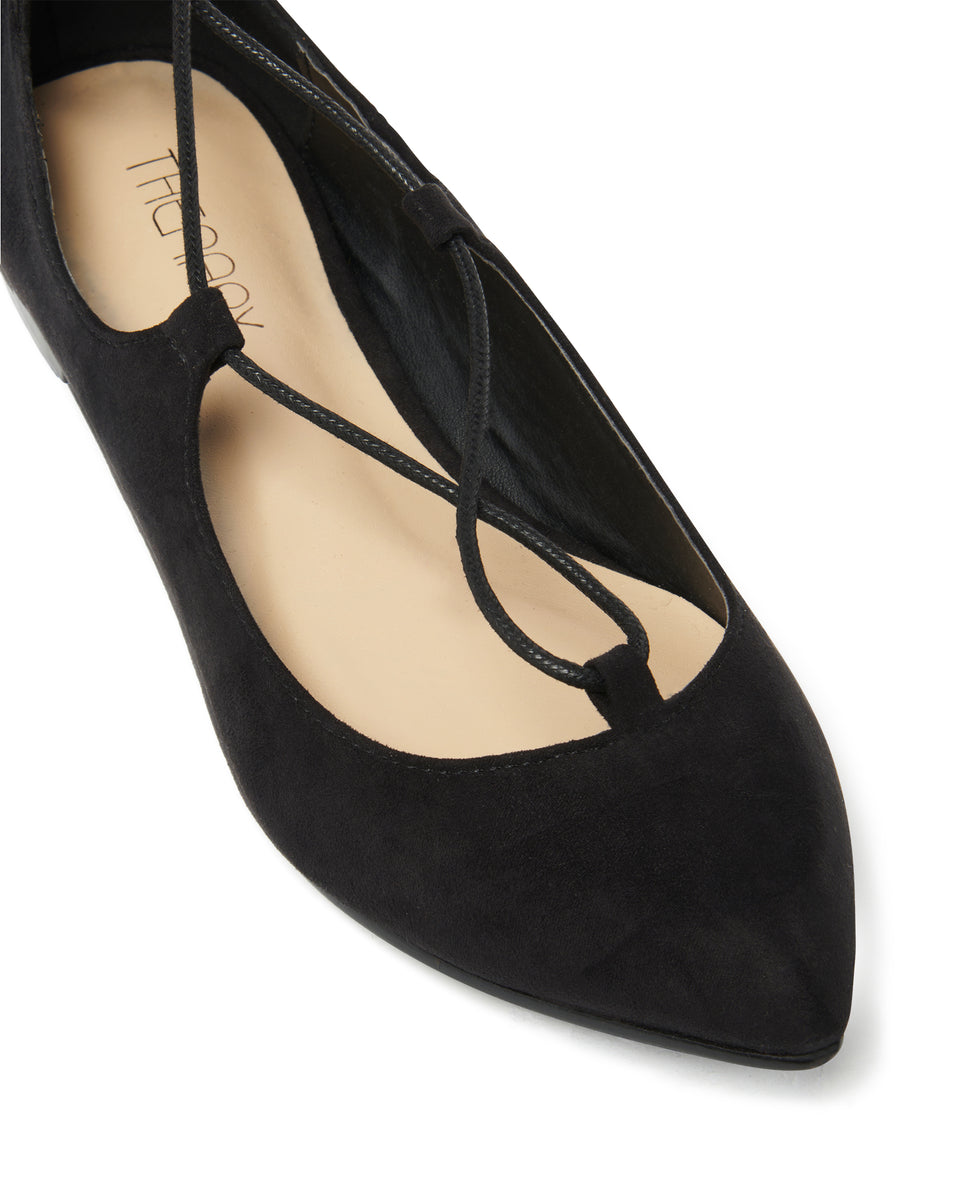 Therapy Shoes Ezard Black Suede | Women's Flats | Ballet | Lace Up