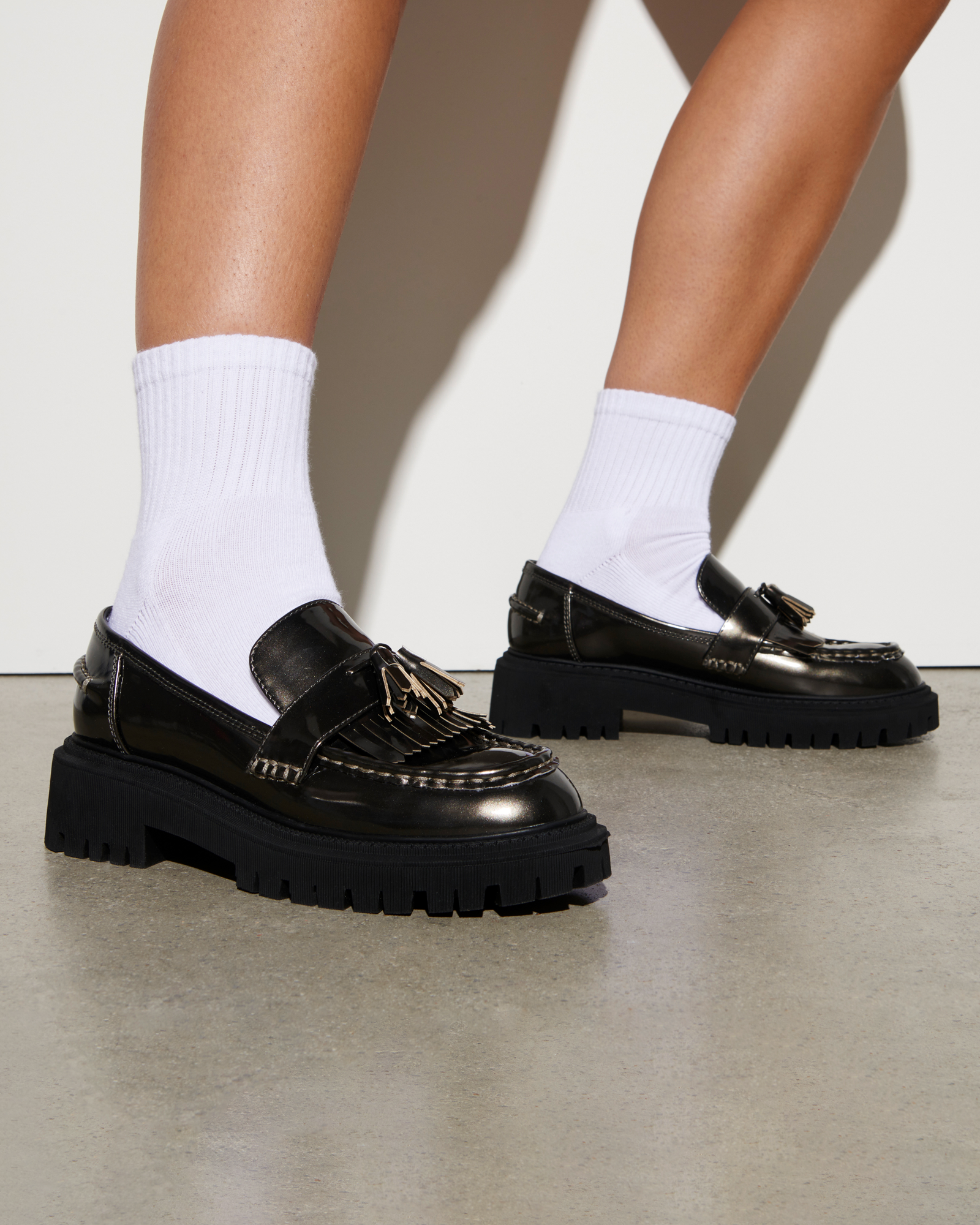 Womens black top chunky loafers