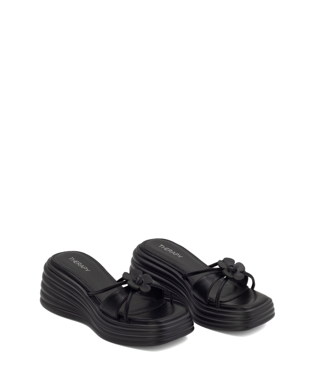 Flowers Wedge Sandal Black