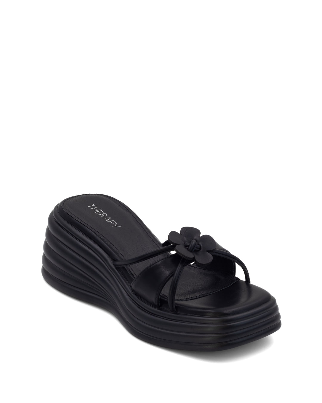 Flowers Wedge Sandal Black