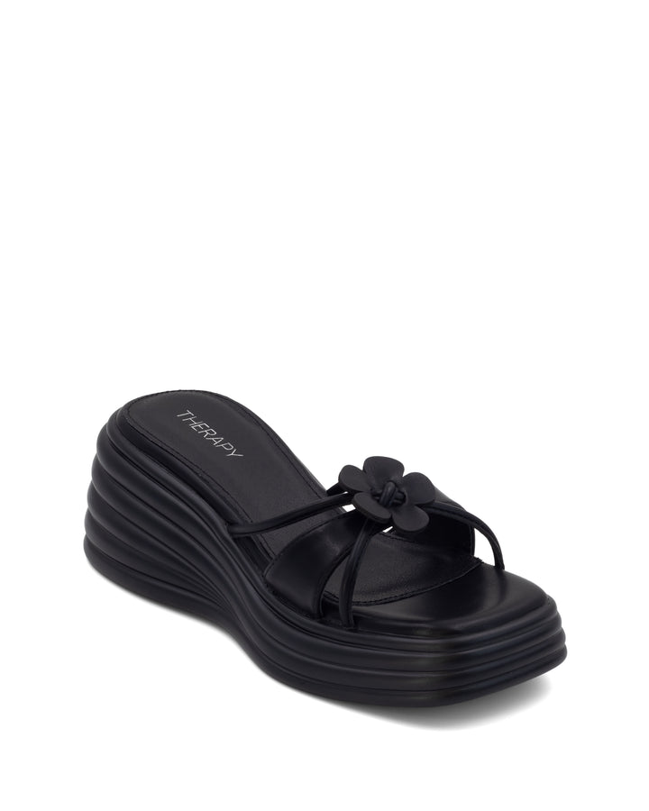 Flowers Wedge Sandal Black