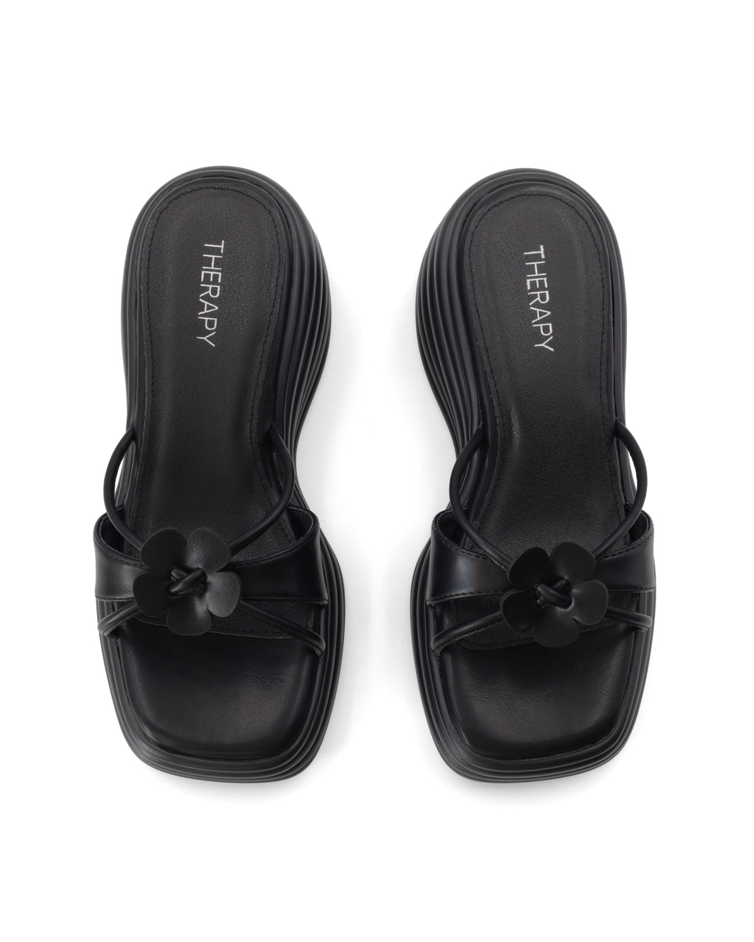 Flowers Wedge Sandal Black