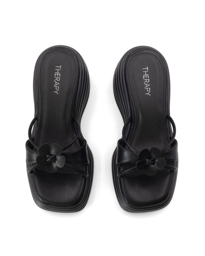 Flowers Wedge Sandal Black