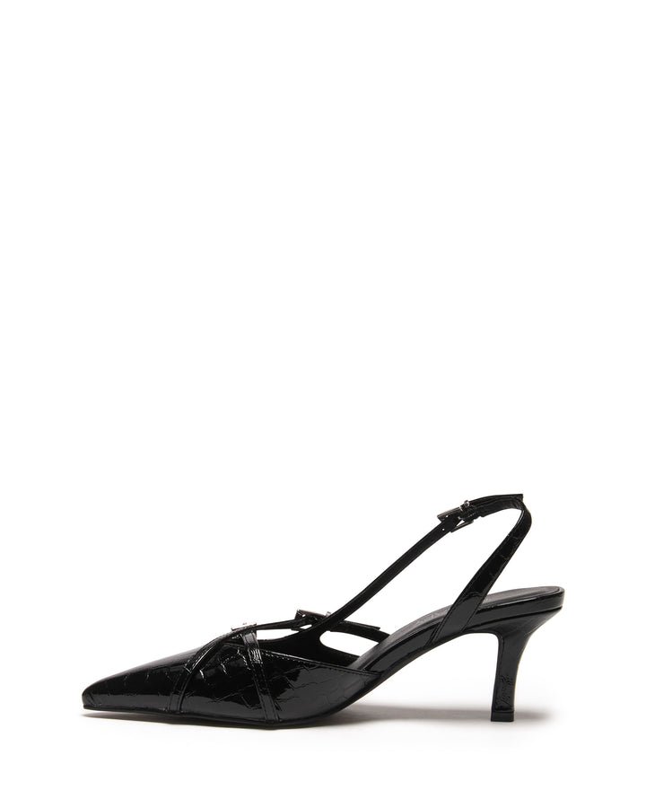 Juicy Slingback Pump Black Patent Croc