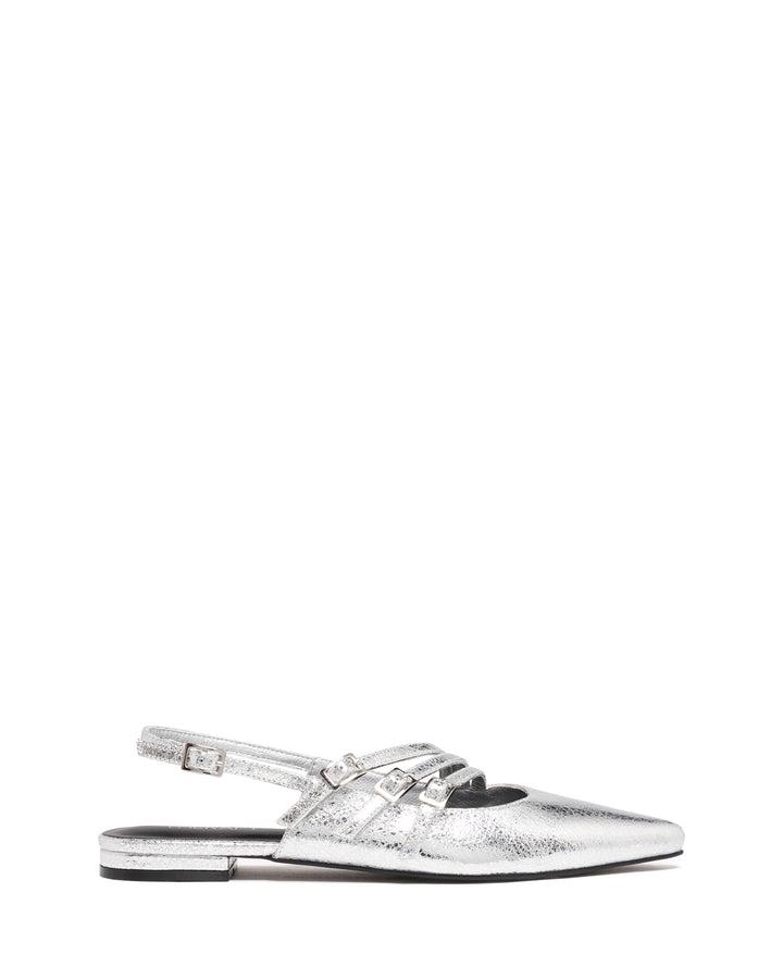 Lisst Slingback Flat Silver Cracked Metallic