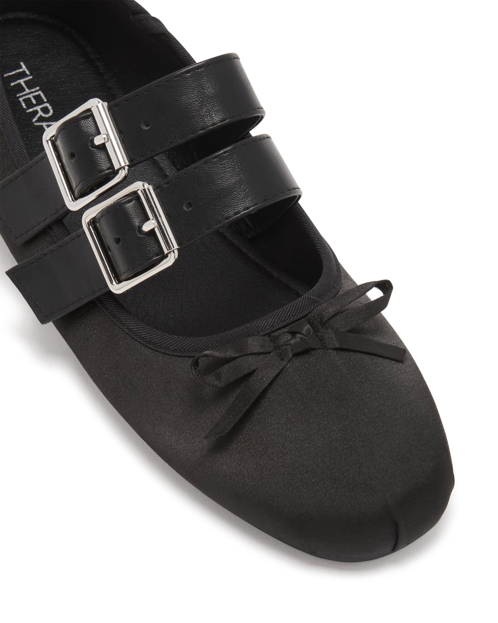 Therapy Shoes Mythos Black Satin | Women's Flat | Ballet | Buckle | Bow
