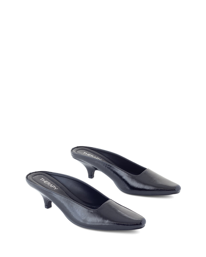 Noho Heel Black Crinkled Patent