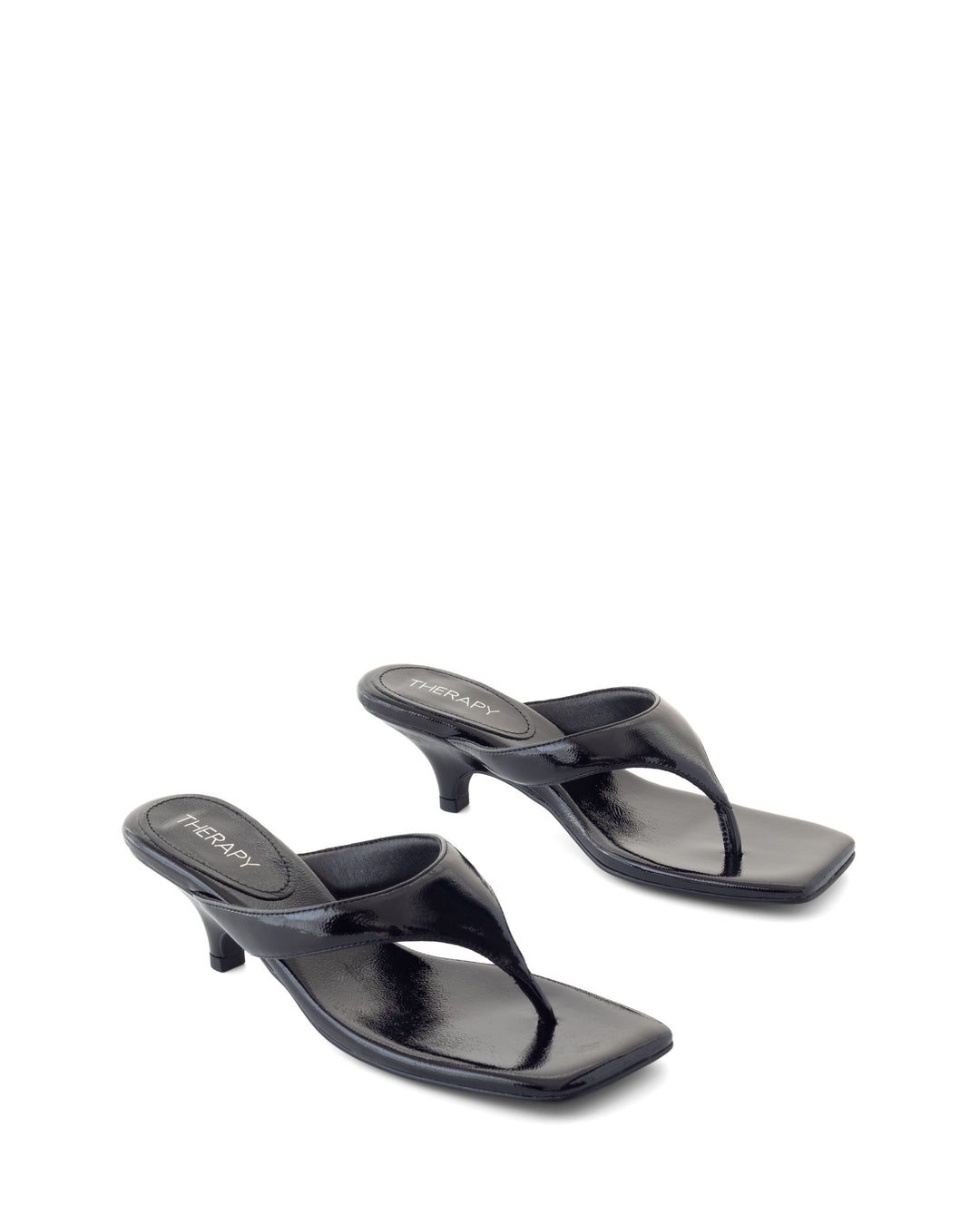 North Thong Heel Black Crinkled Patent