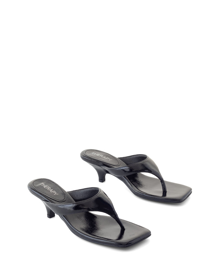 North Thong Heel Black Crinkled Patent