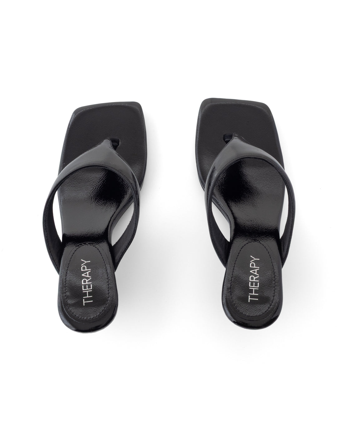 North Thong Heel Black Crinkled Patent