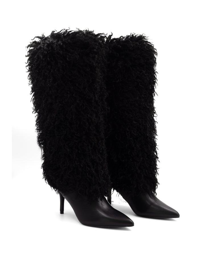 Rival Fluffy Stiletto Boot Black