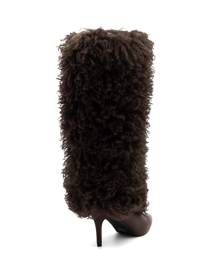Rival Fluffy Stiletto Boot Chocolate