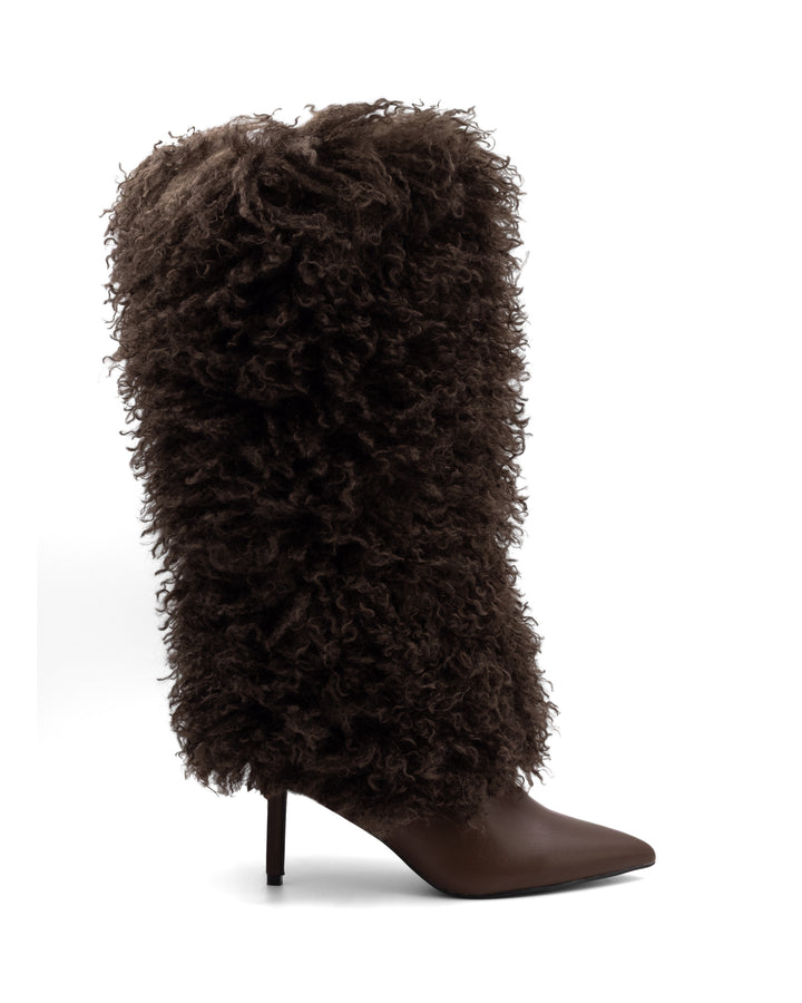 Rival Fluffy Stiletto Boot Chocolate