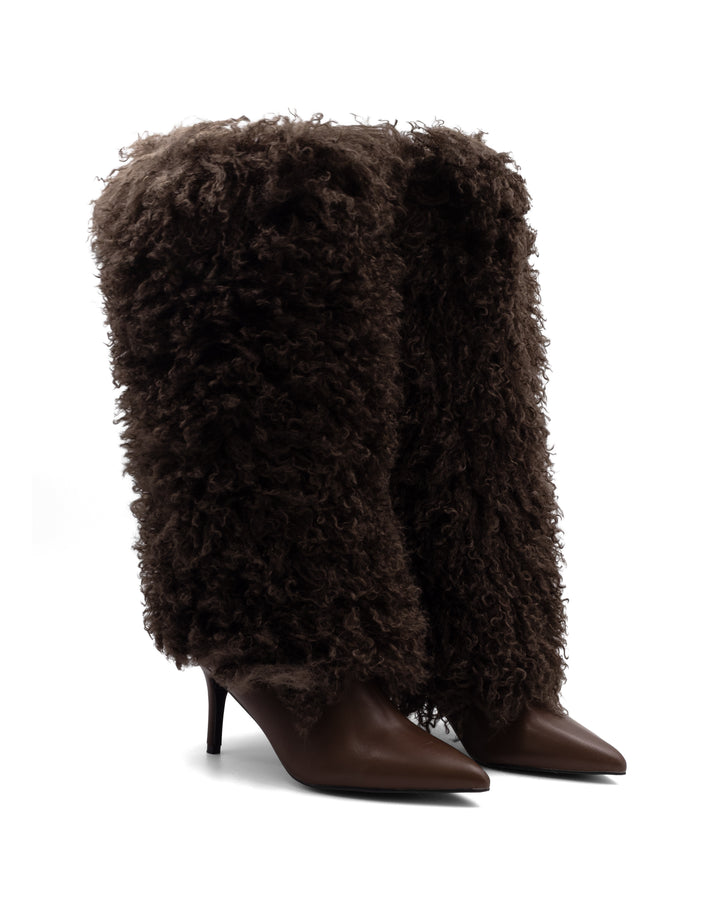 Rival Fluffy Stiletto Boot Chocolate