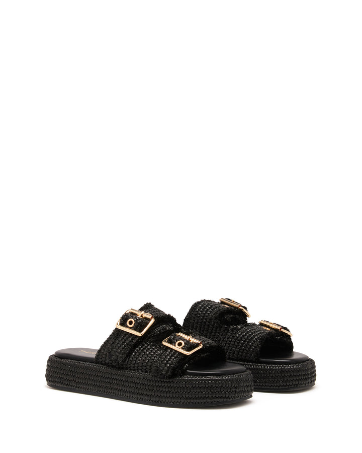 Rustic Flatform Sandal Black Raffia