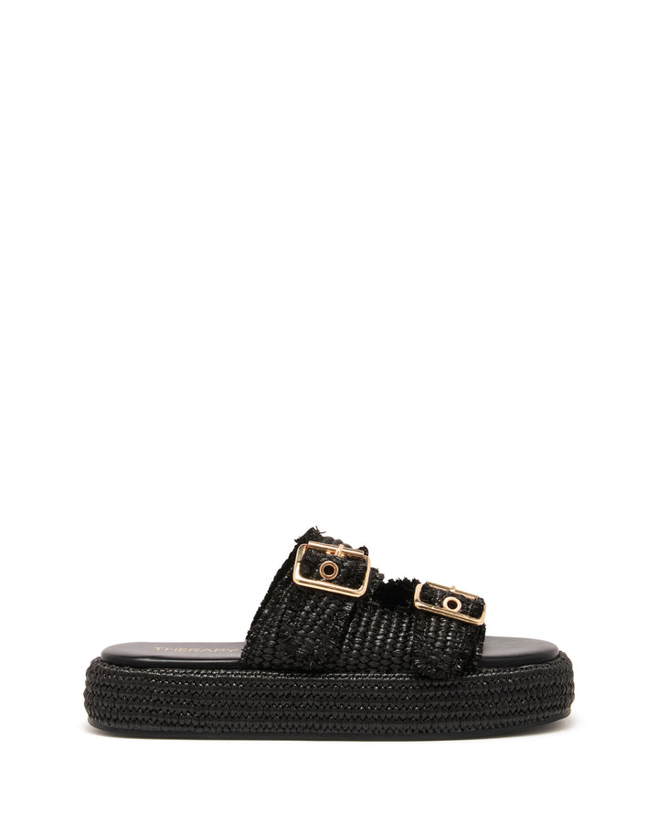 Rustic Flatform Sandal Black Raffia