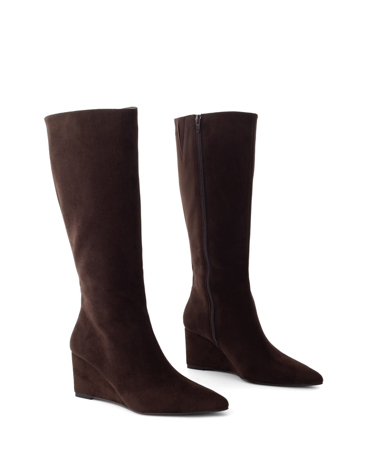 Savannah Wedge Boot Chocolate Faux Suede