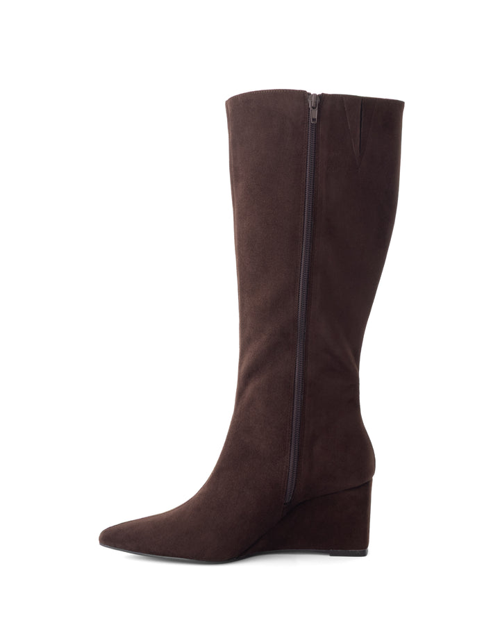 Savannah Wedge Boot Chocolate Faux Suede