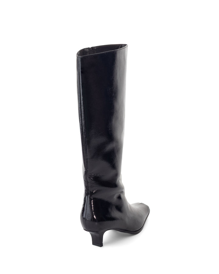 Spicy Tall Boot Black Crinkled Patent