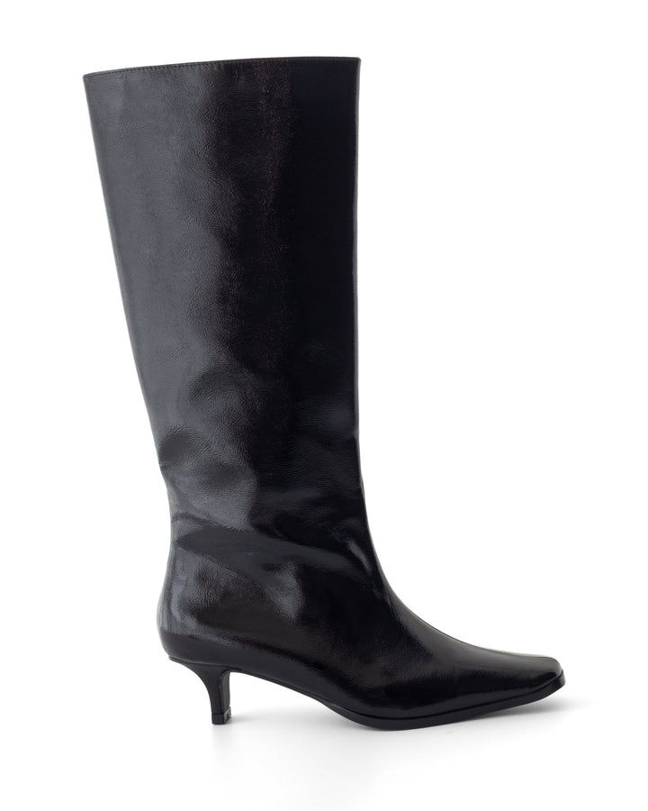 Spicy Tall Boot Black Crinkled Patent