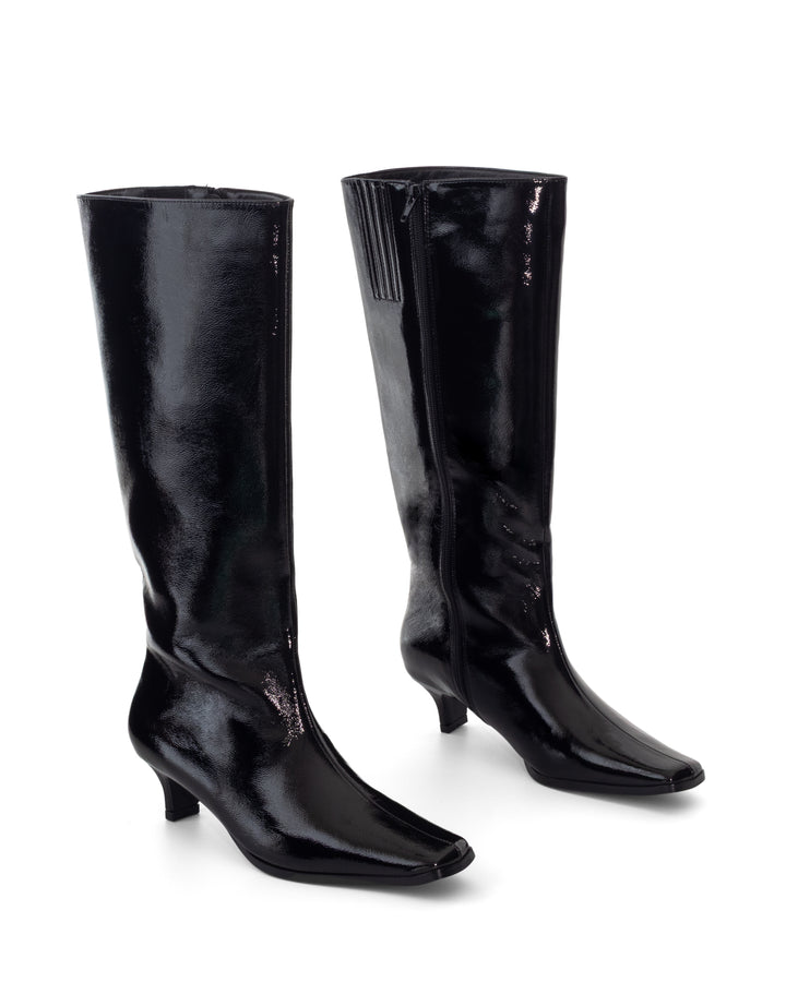 Spicy Tall Boot Black Crinkled Patent